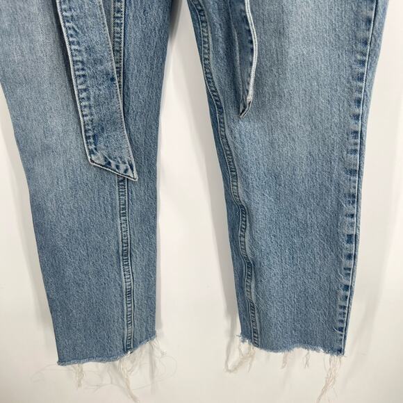 Abercrombie & Fitch High Rise Mom Jeans Raw Hem Belted - Picture 3 of 7